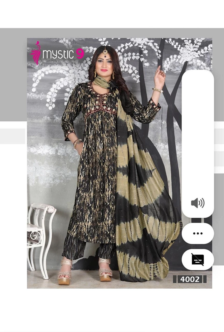 Mystic9 Pooja Vol 4 Heavy Rayon Foil Print Wholesale Readymade Salwar Suit Catalog — Wholesale Salwar Suits, MPA wholesale from Surat — view 7